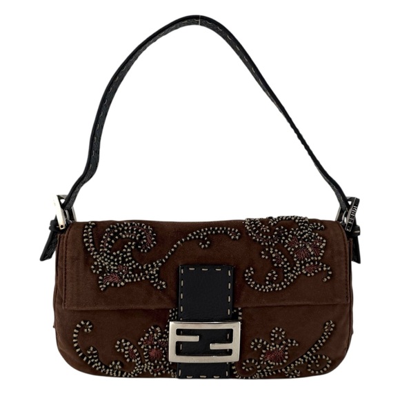 Fendi Handbags - Fendi Embroidered Suede Baguette Shoulder Bag